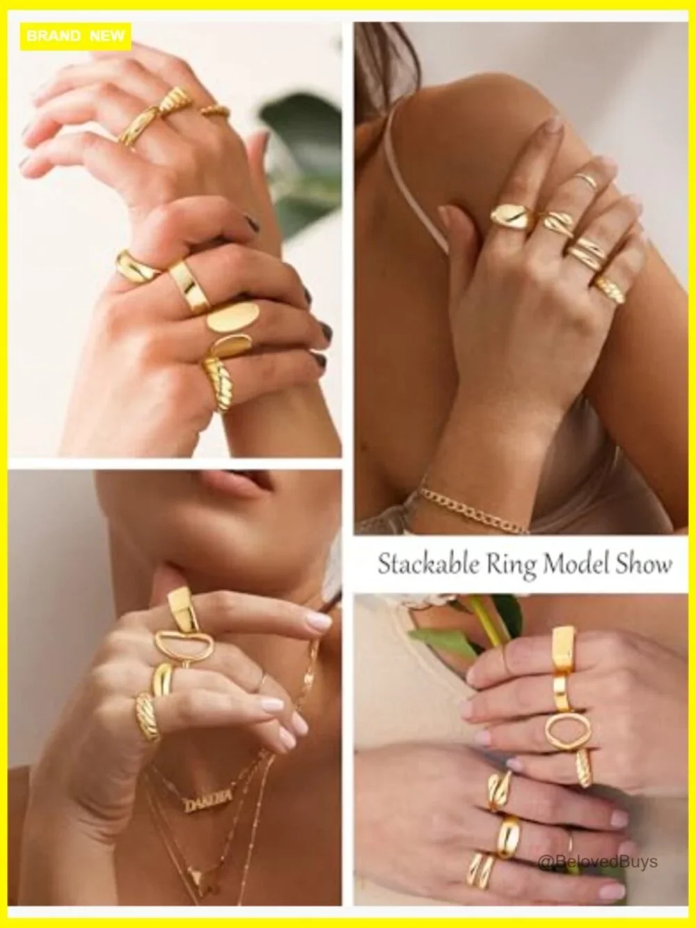 12 Piece Chunky Gold Stackable Rings Set Statement Jewelry Band Non Tarnish
